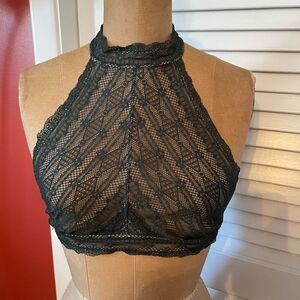 INTIMATELY FREE PEOPLE | dark green lacy halter bralette S